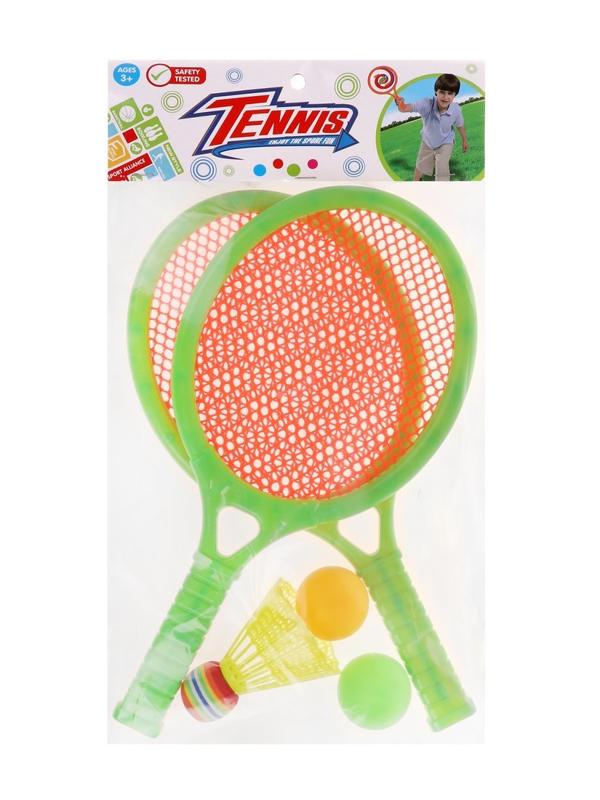 Ракетки пластмассовые 33,5х16,5 см., мячики 2 шт. и волан 1шт., сетка