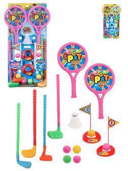 Большой игровой набор: гольф 4 клюшки, 4 мячика, 2 лунки, теннис - 2 ракетки,
2 мячика, волан, блистер