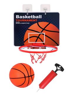 Набор для игры в баскетбол; щит картон 27х22,5 см. с пластик. кольцом 20 см.,
мяч 11 см., насос