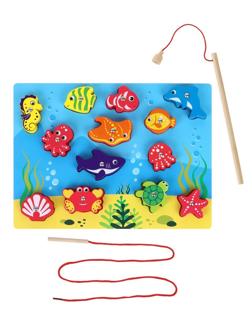Вкладыши 3в1 Морской мир: вкладыши, рыбалка, шнуровка
