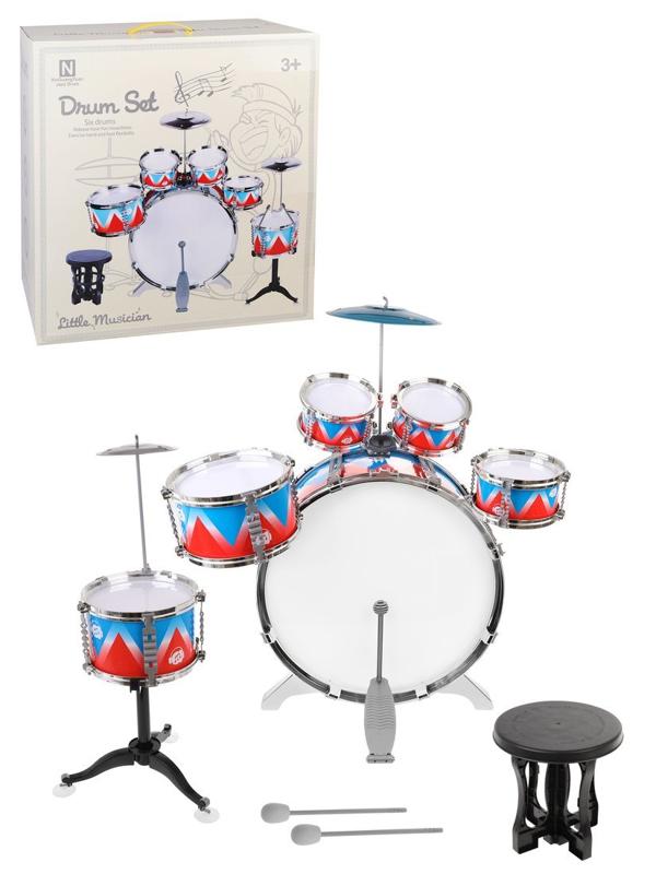Барабанная установка 53х38х60 см, 6 барабанов, 2 тарелки, стульчик в
комплекте, кор.