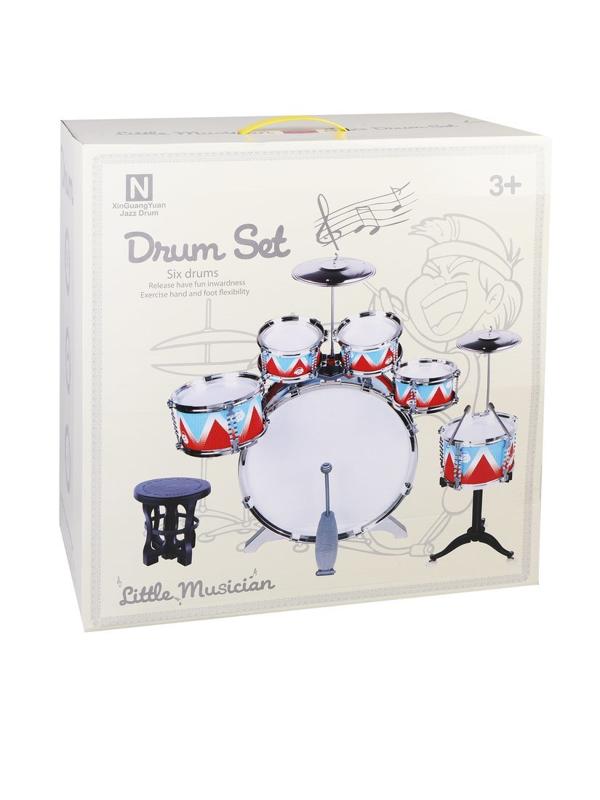 Барабанная установка 53х38х60 см, 6 барабанов, 2 тарелки, стульчик в
комплекте, кор.