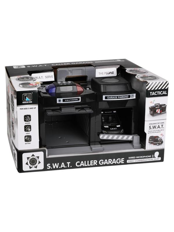 Игр.набор Гараж эл., свет, звук, в комплекте гараж, машина металл., рация,
эл.пит.AG13*3 шт. вх., AA*3шт. не вх. в комплект