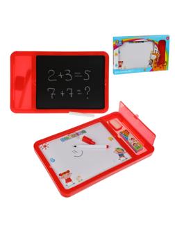 Доска для рисования двухсторонняя, мелки, маркер в компл., кор., в ассорт.