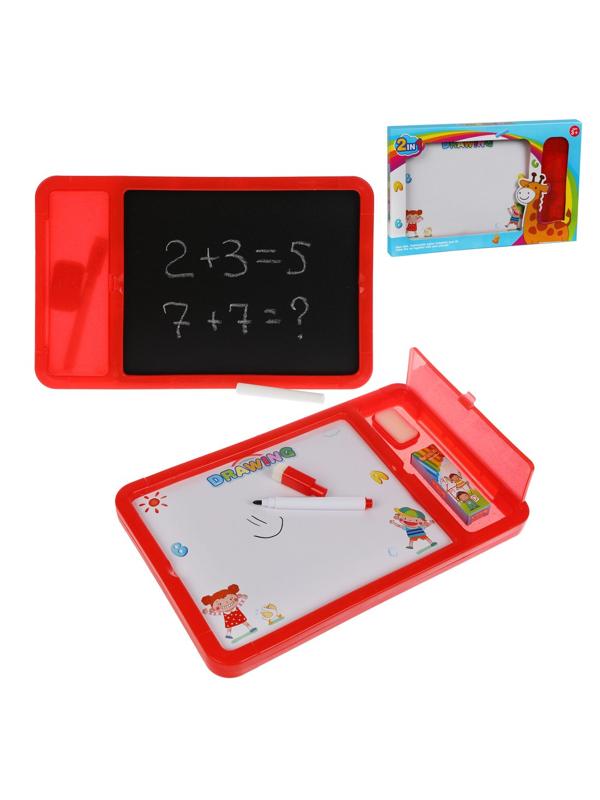 Доска для рисования двухсторонняя, мелки, маркер в компл., кор., в ассорт.