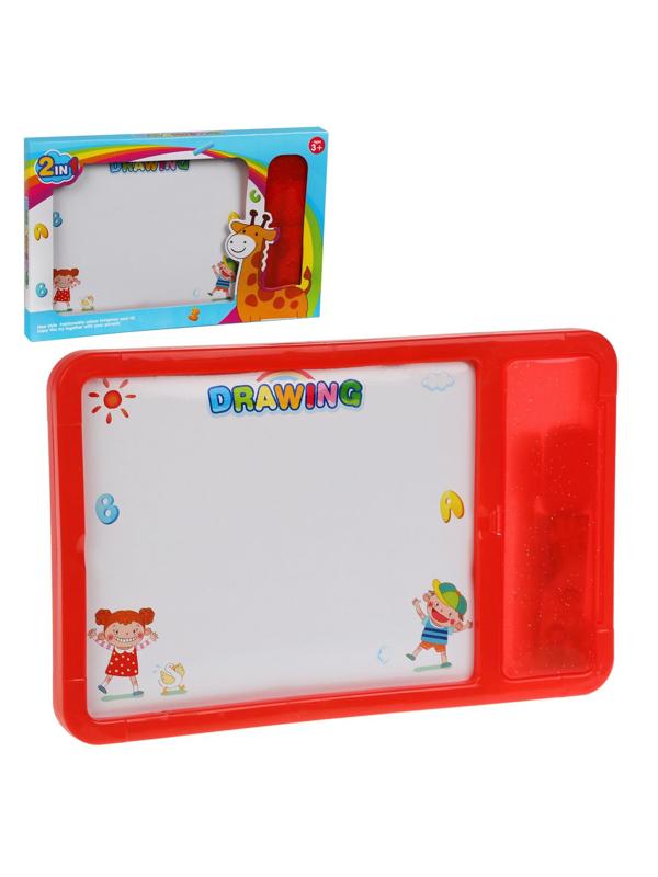 Доска для рисования двухсторонняя, мелки, маркер в компл., кор., в ассорт.