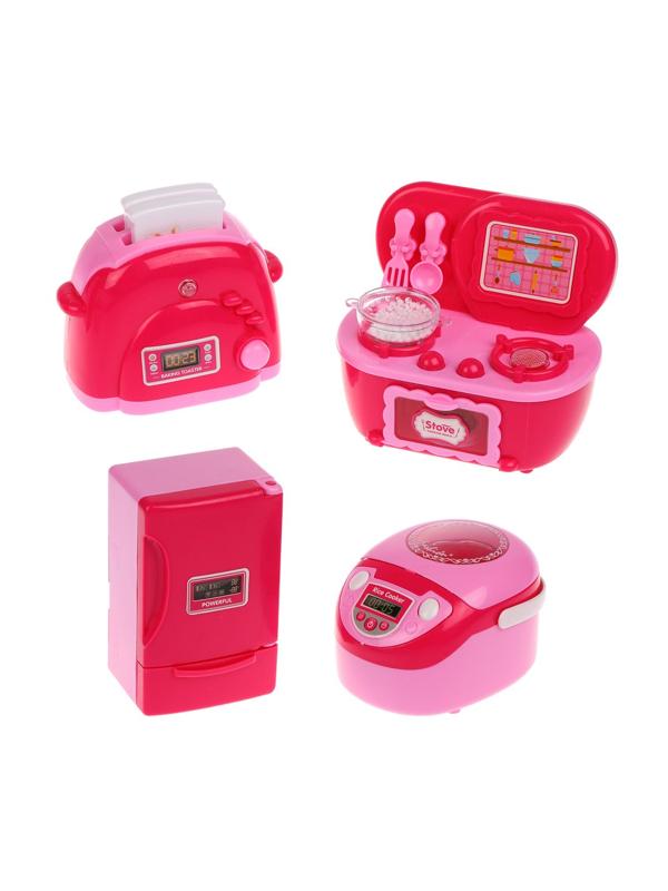 Игровой набор Бытовая техника, в комплекте плита,тостер, мультиварка,
холодильник, предметов 4шт, свет, звук, эл.пит. ААх6шт не вх. в компл., кор