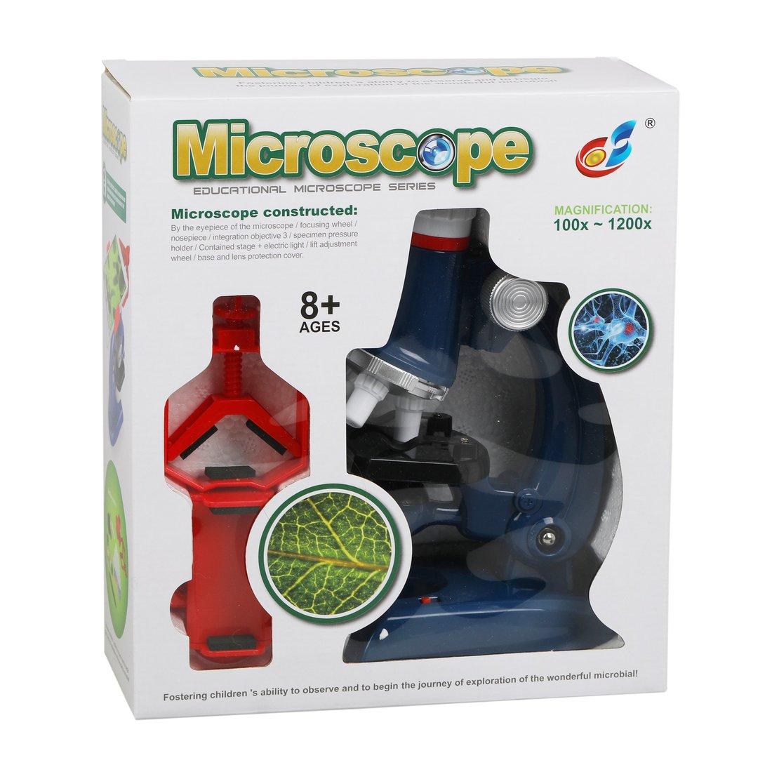Микроскоп детский 1200х увеличение, 3 объектива, держатель смартфона,
аксессуары, кор.