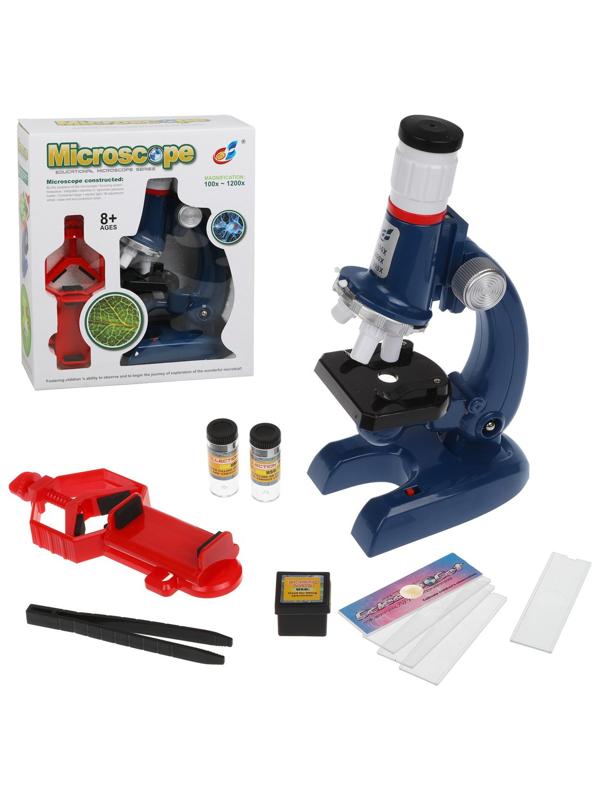 Микроскоп детский 1200х увеличение, 3 объектива, держатель смартфона,
аксессуары, кор.