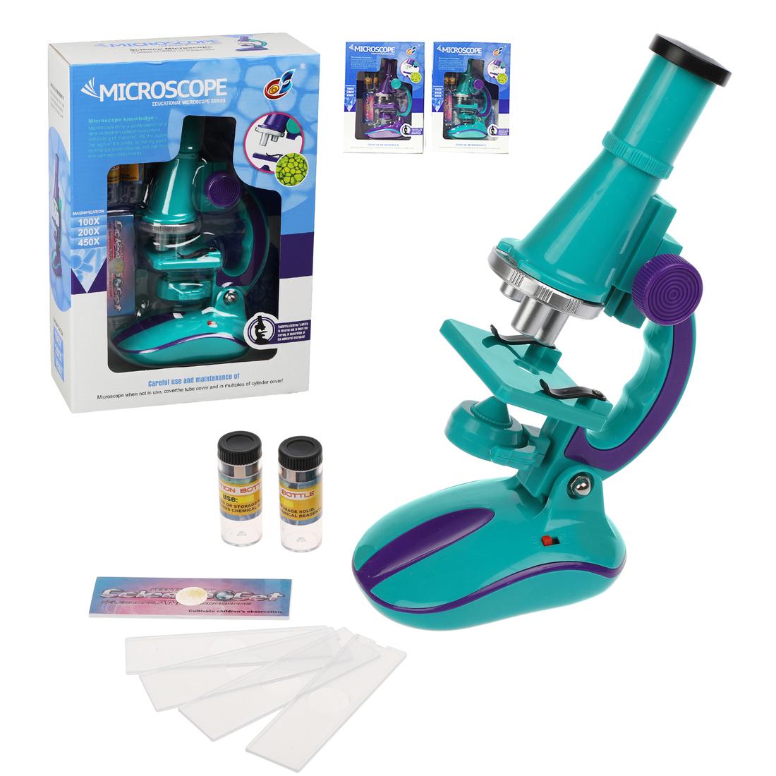 Микроскоп детский 100х увеличение, 3 объектива, аксессуары, эл.пит. АА*2 не
вх.в компл., кор., в ассорт.
