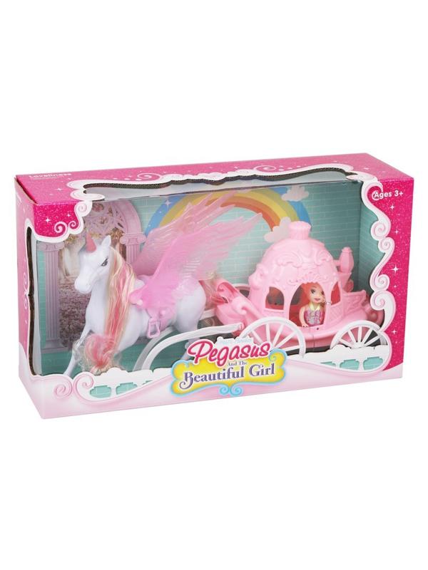 Игр. наб. На прогулке, в компл. кукла 9,5см, карета с единорогом, кор.