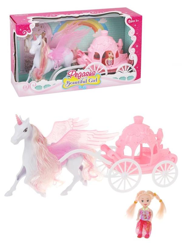 Игр. наб. На прогулке, в компл. кукла 9,5см, карета с единорогом, кор.