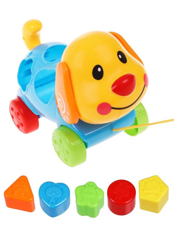 Каталка-сортер Щенок на веревочке, в ассорт., сетка