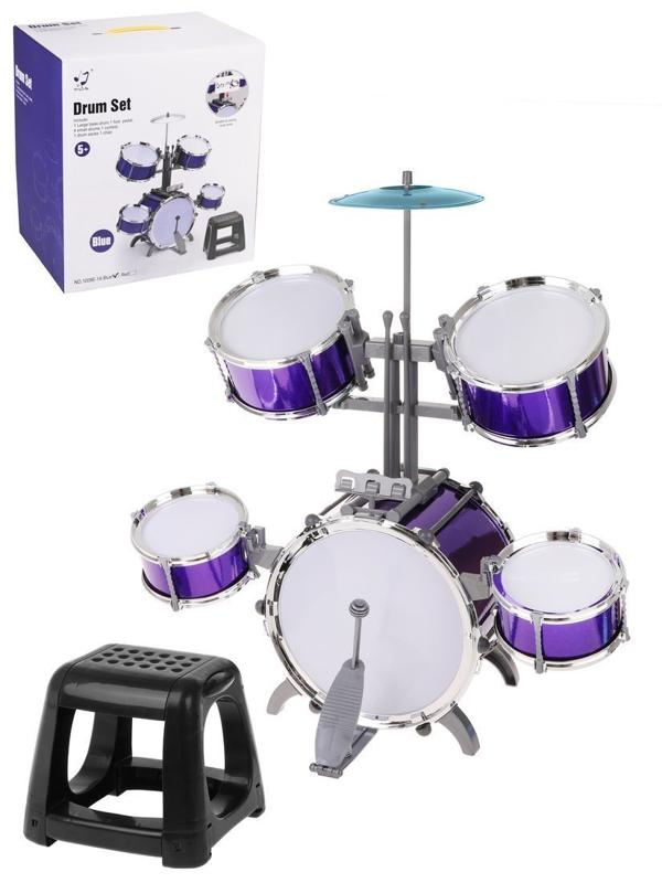 ДЕФЕКТ УПАКОВКИ Музыкальная игрушка барабанная установка, 5 барабанов,
тарелка, стульчик, в ассорт., кор.