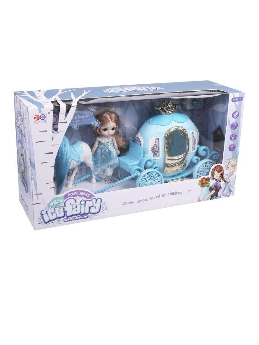 Игр. наб. Экипаж, в компл. лошадь, карета, кукла, эл. пит. АG3х3шт. вх. в
компл., кор.