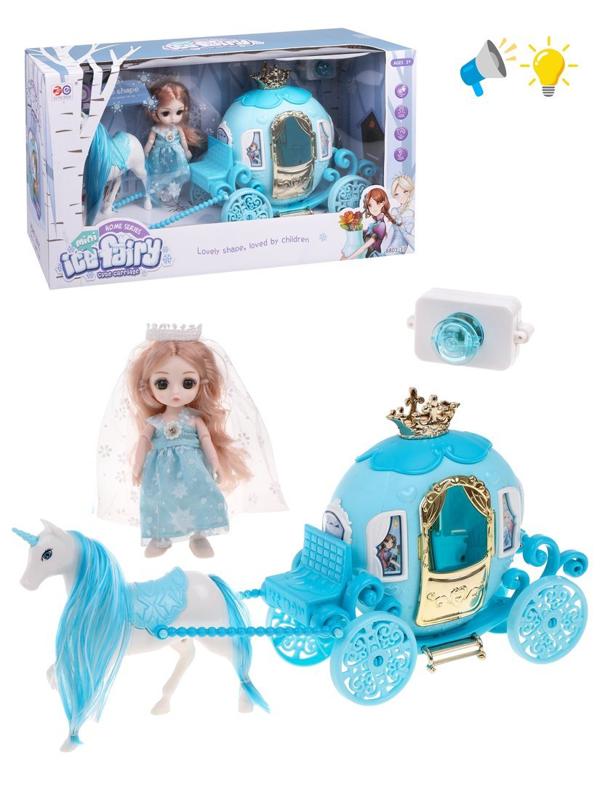 Игр. наб. Экипаж, в компл. лошадь, карета, кукла, эл. пит. АG3х3шт. вх. в
компл., кор.