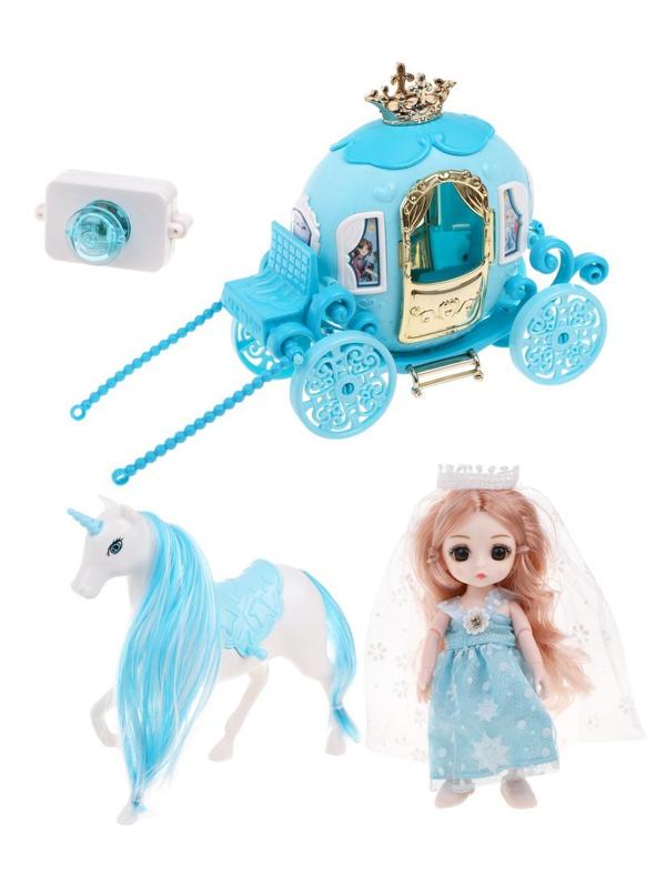 Игр. наб. Экипаж, в компл. лошадь, карета, кукла, эл. пит. АG3х3шт. вх. в
компл., кор.