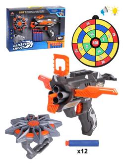 Игровой набор Меткий стрелок, в комплекте: мягкие пули 12шт., предметов 3шт.,
тестовые элементы питания AG10/LR1130*3шт., коробка, в ассортименте