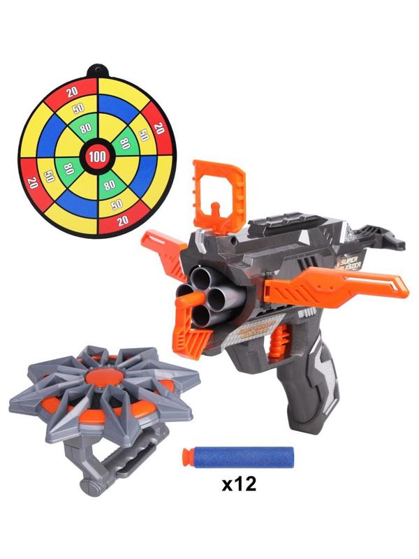 Игровой набор Меткий стрелок, в комплекте: мягкие пули 12шт., предметов 3шт.,
тестовые элементы питания AG10/LR1130*3шт., коробка, в ассортименте