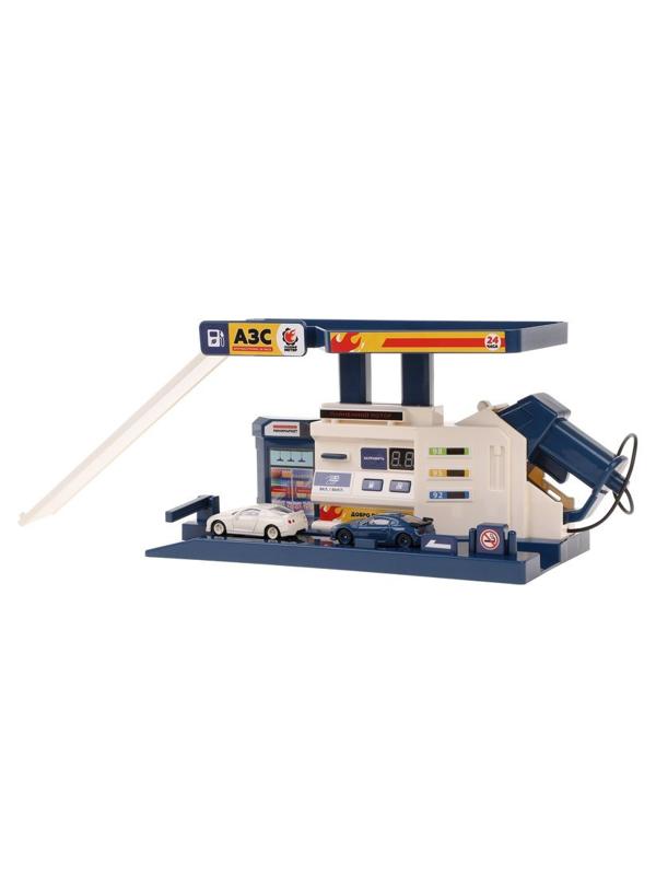 Заправочная станция, 2 мет.машины, счетчик литров, электронное табло, пистолет
с функцией вибрации при заправке, подъем для выезда