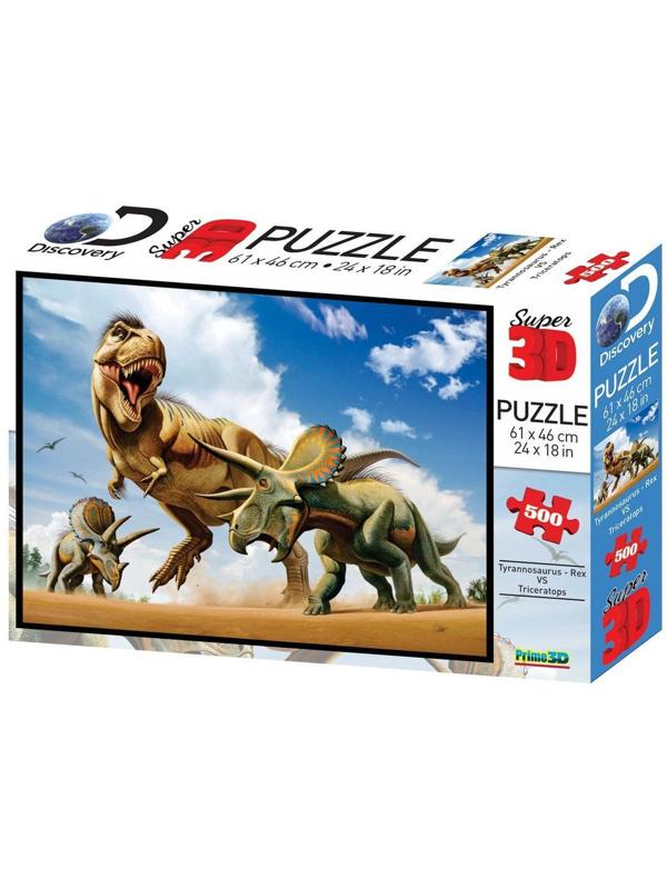 Пазл Super 3D Тираннозавр против трицератопса, 500 детал.