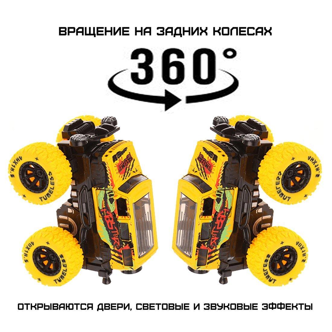 Монстр трак Краш-тест, мет., ин.мех-м 4х4, откр.двери, свет, звук,
подпрыгивает на стойках, отлетает кабина, жел.