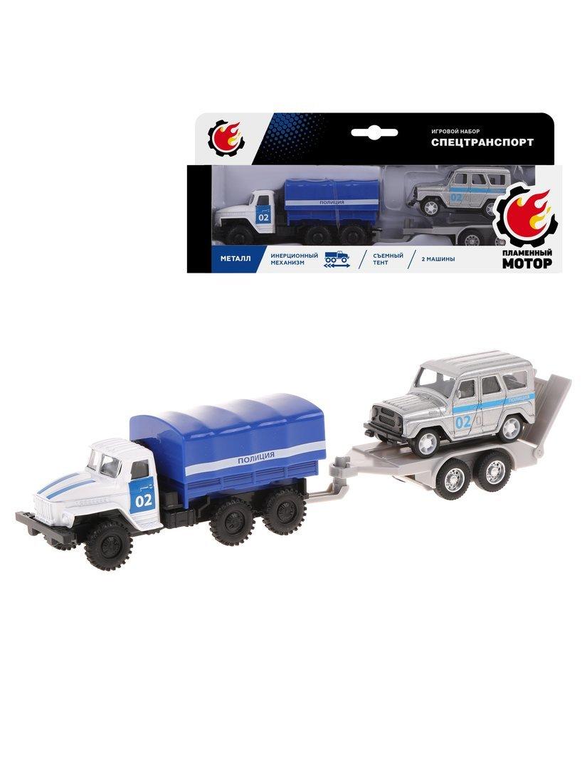 Набор машин Грузовик с прицепом Полиция мет., ин., съемный тент, машина
Полиция мет.