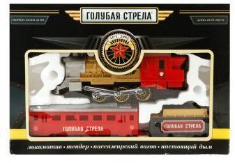 Ж/д Голубая стрела, 282см, локомотив, тендер, вагон, свет, дым. Элементы
питания в комплект не входят.