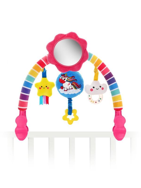 Развивающая дуга Единорожка: 4 съем. игр., крепл. прищепка, 3в1 кроват.,
коляс., автокрес.