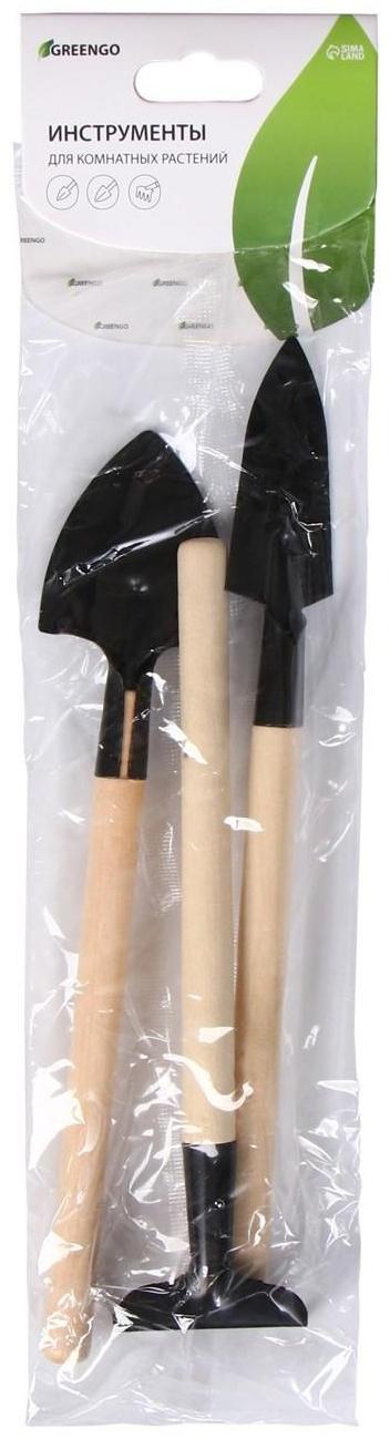 Набор инструментов, 3 предмета: грабли, 2 лопатки, длина 20 см, деревянные ручки