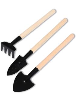 Набор инструментов, 3 предмета: грабли, 2 лопатки, длина 20 см, деревянные ручки