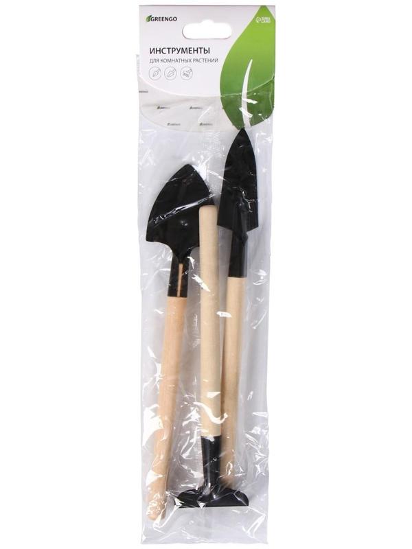 Набор инструментов, 3 предмета: грабли, 2 лопатки, длина 20 см, деревянные ручки