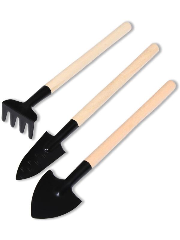 Набор инструментов, 3 предмета: грабли, 2 лопатки, длина 20 см, деревянные ручки