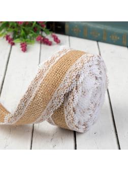 Лента из джута «Кружево», 37 мм, 4,5 ± 0,5 м, цвет белый