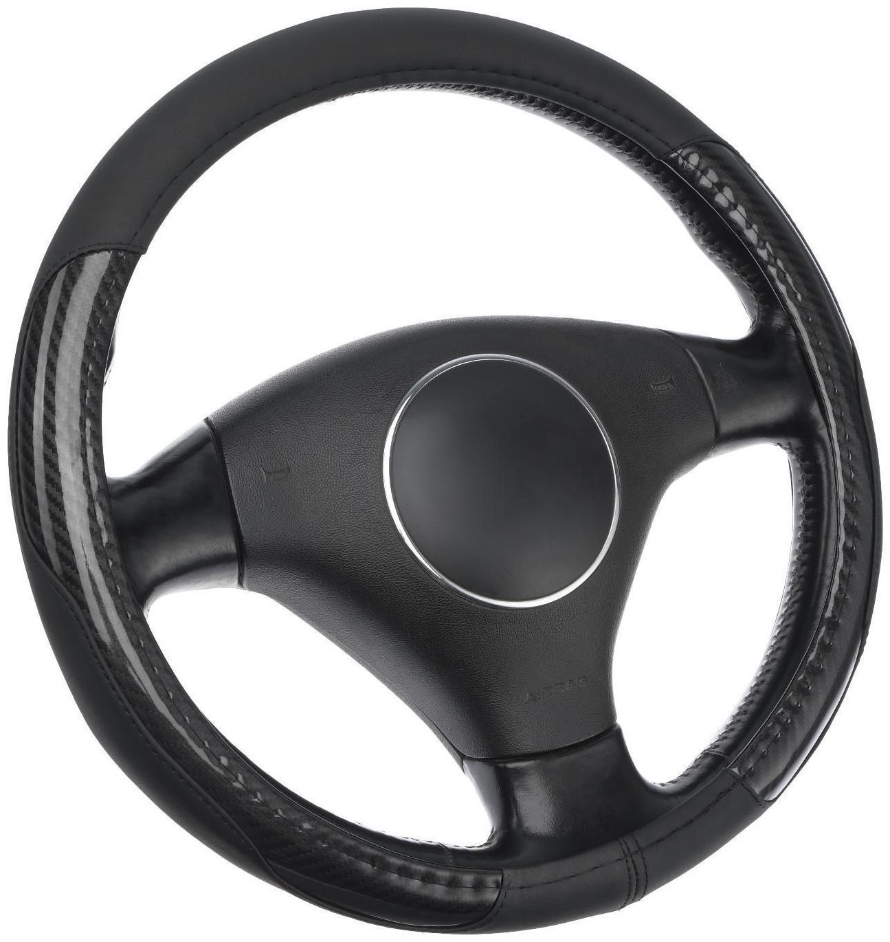 Оплетка TORSO, кожа PU, перфорация, размер 38 см, черная карбоновая вставка, черный