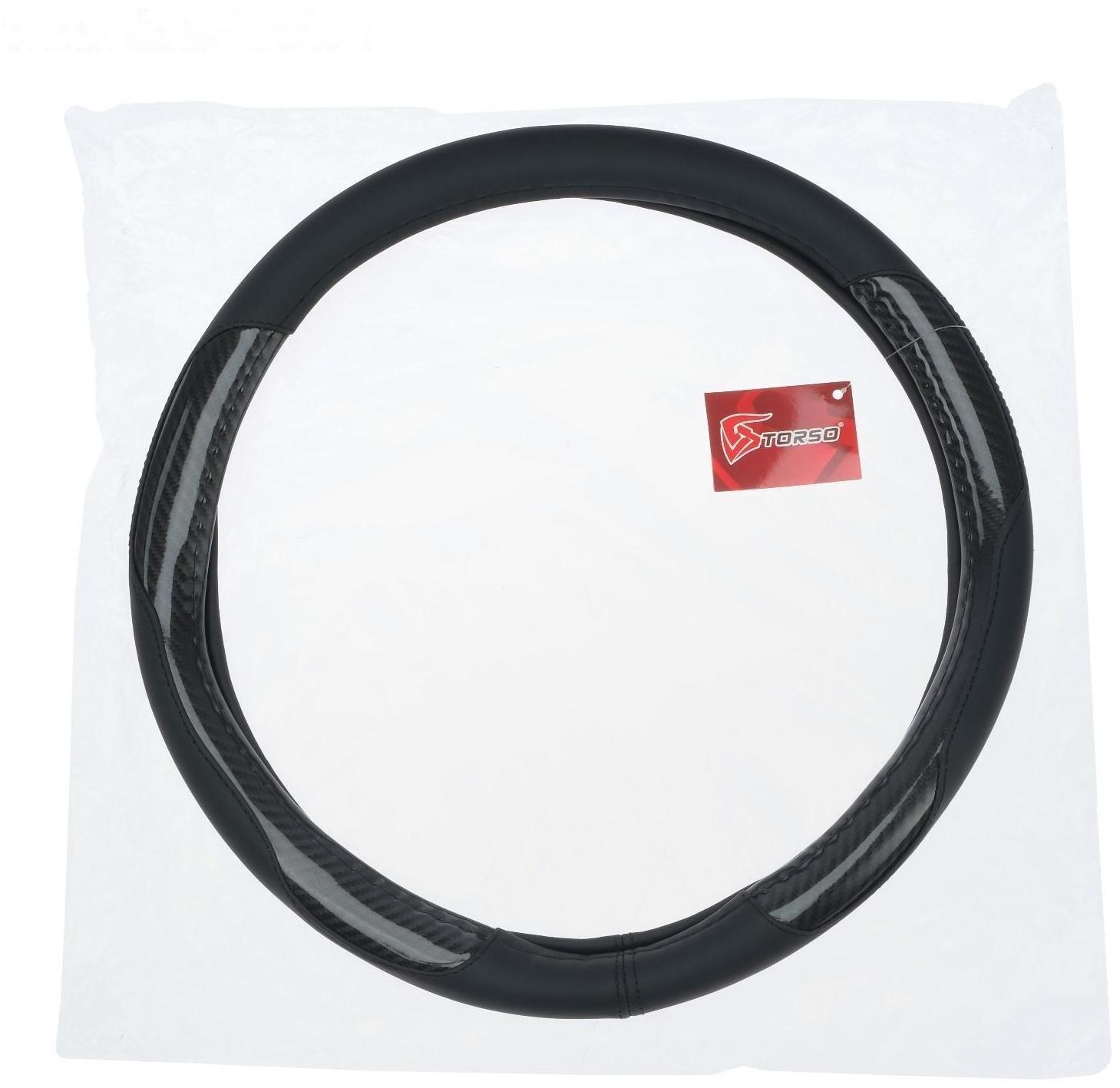 Оплетка TORSO, кожа PU, перфорация, размер 38 см, черная карбоновая вставка, черный