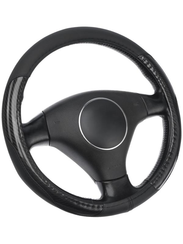 Оплетка TORSO, кожа PU, перфорация, размер 38 см, черная карбоновая вставка, черный