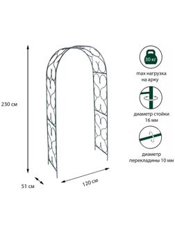 Арка садовая, разборная, 230 × 120 × 51 см, металл, зелёная