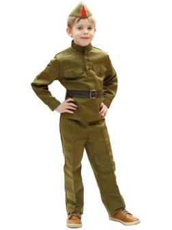 Костюм военного, гимнастёрка, ремень, пилотка, брюки, 5-7 лет, рост 122-134 см