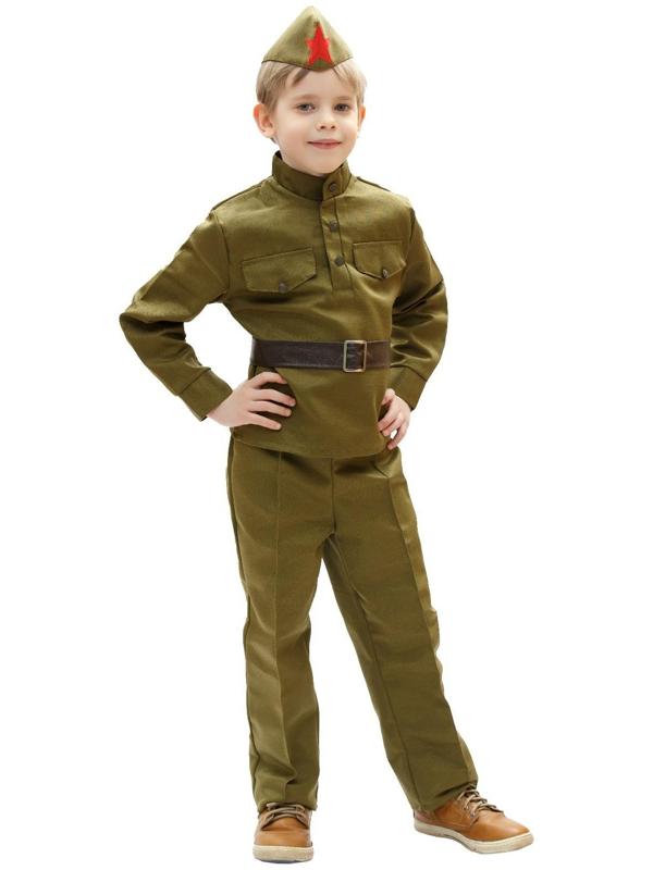 Костюм военного, гимнастёрка, ремень, пилотка, брюки, 5-7 лет, рост 122-134 см