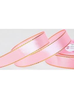 Лента атласная «Золотые нити», 15 мм × 23 ± 1 м, цвет розовый №004