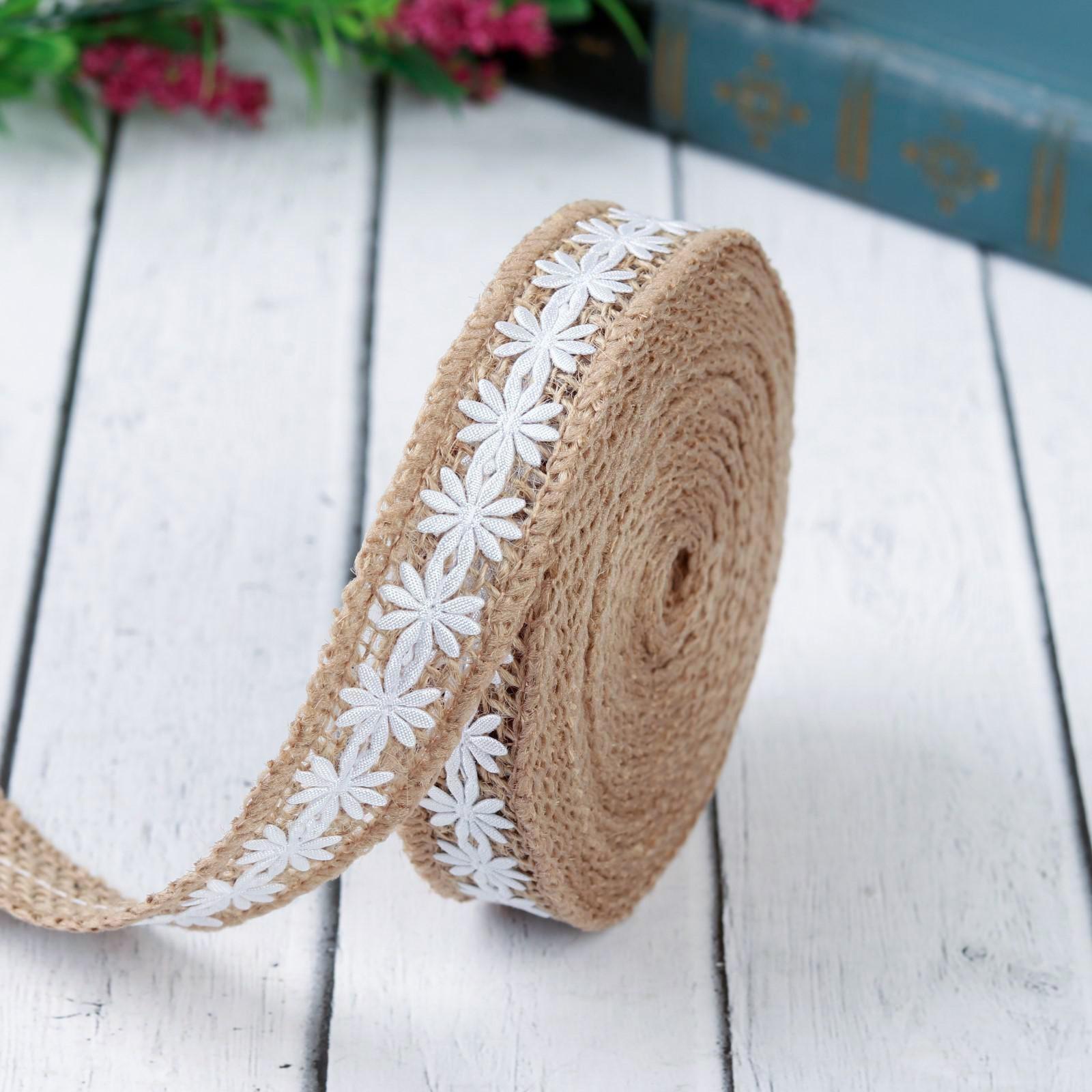 Лента из джута «Ромашки», натуральная, 20 мм, 4,5 ± 0,5 м, цвет белый