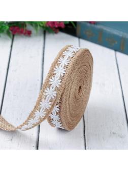 Лента из джута «Ромашки», натуральная, 20 мм, 4,5 ± 0,5 м, цвет белый