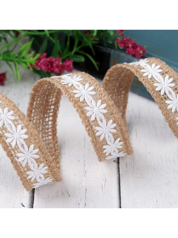 Лента из джута «Ромашки», натуральная, 20 мм, 4,5 ± 0,5 м, цвет белый