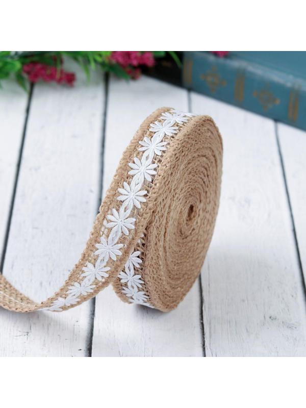 Лента из джута «Ромашки», натуральная, 20 мм, 4,5 ± 0,5 м, цвет белый