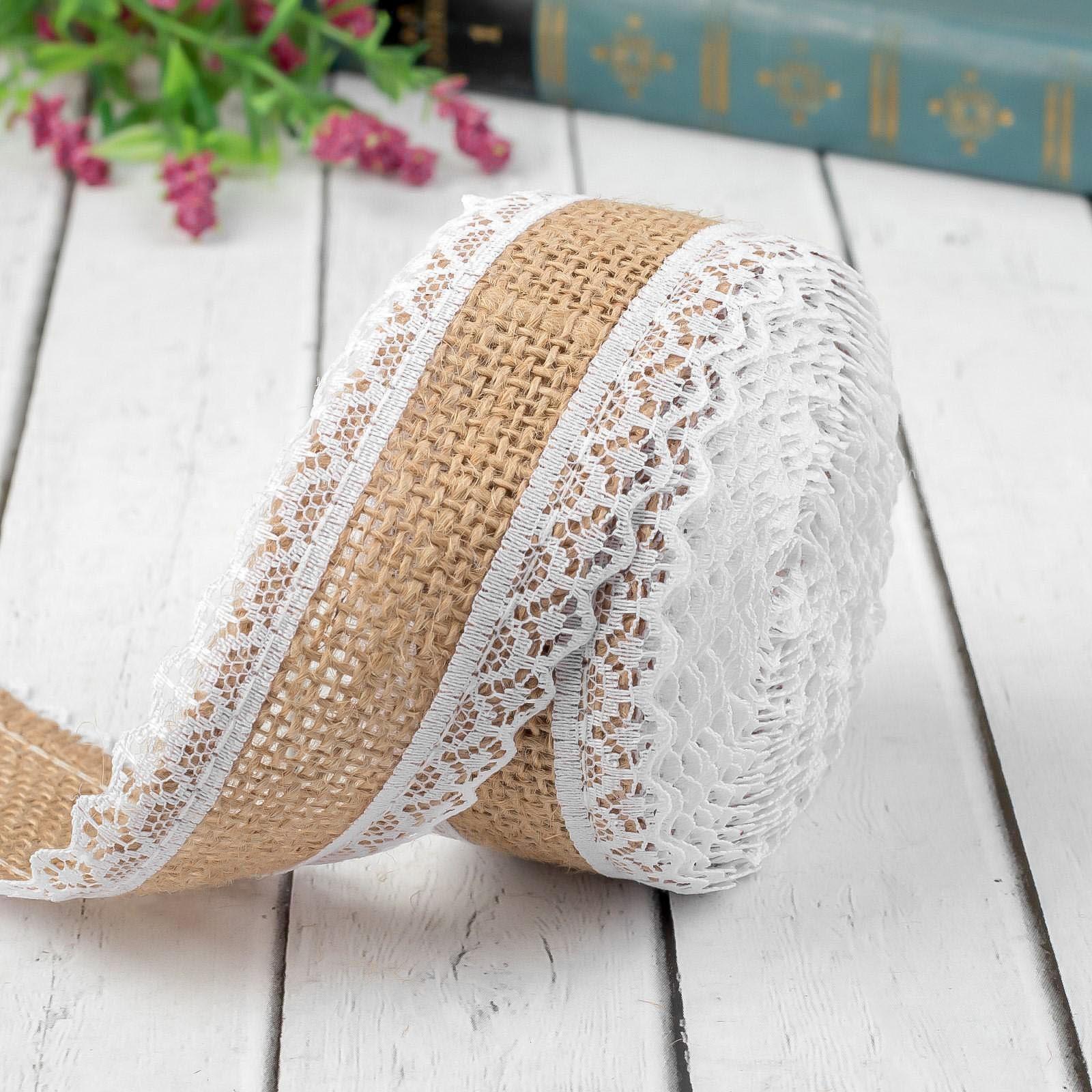 Лента из джута «Кружево», натуральная, 37 мм, 4,5 ± 0,5 м, цвет белый