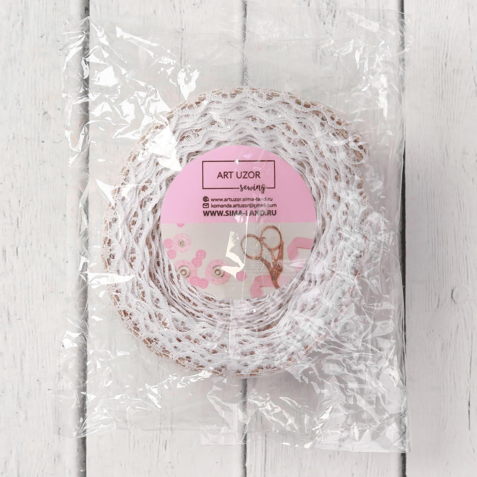 Лента из джута «Кружево», натуральная, 37 мм, 4,5 ± 0,5 м, цвет белый