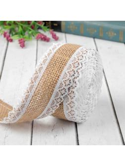 Лента из джута «Кружево», натуральная, 37 мм, 4,5 ± 0,5 м, цвет белый