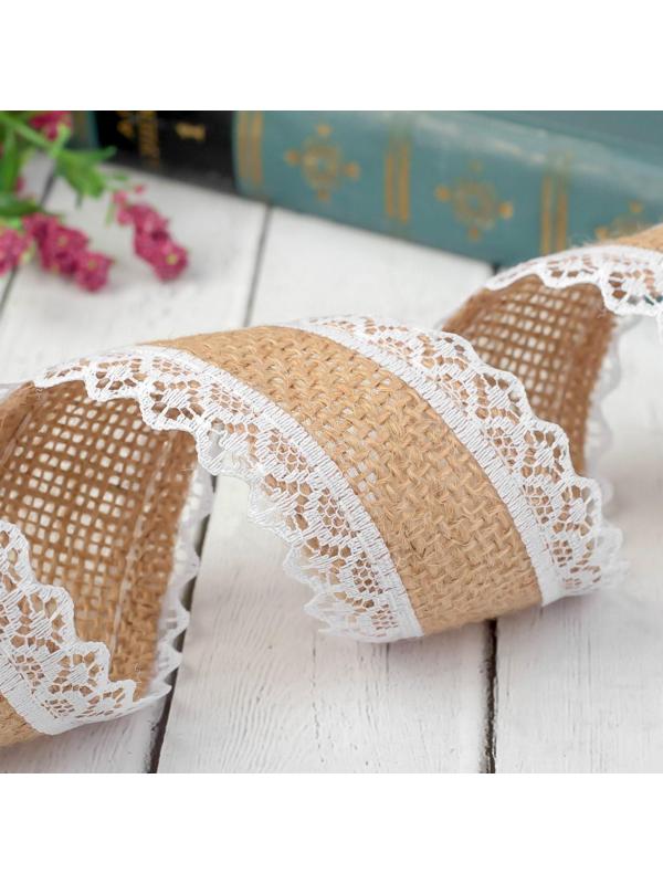 Лента из джута «Кружево», натуральная, 37 мм, 4,5 ± 0,5 м, цвет белый