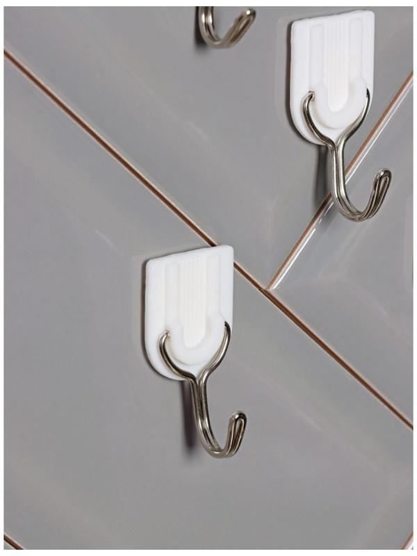 Крючок на липучке Доляна «Классика», 6 шт, цвет белый